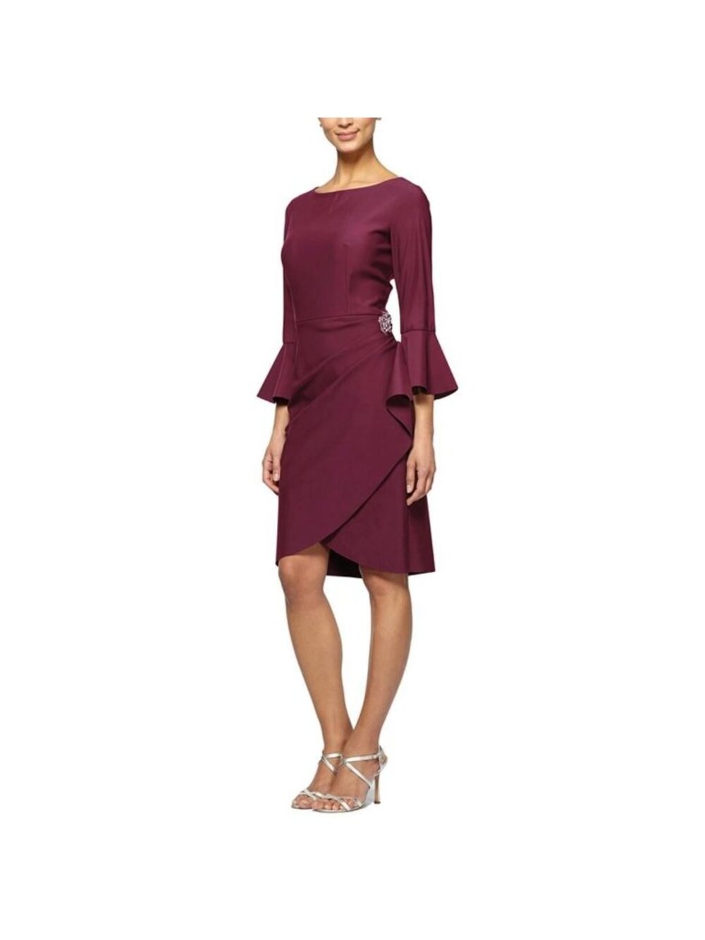 🆕ALEX EVENINGS Bell Sleeve Wrap Dress Wine Plum Burgundy 8 - Picture 1 of 9
